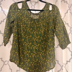 Prana Green Floral Blouse